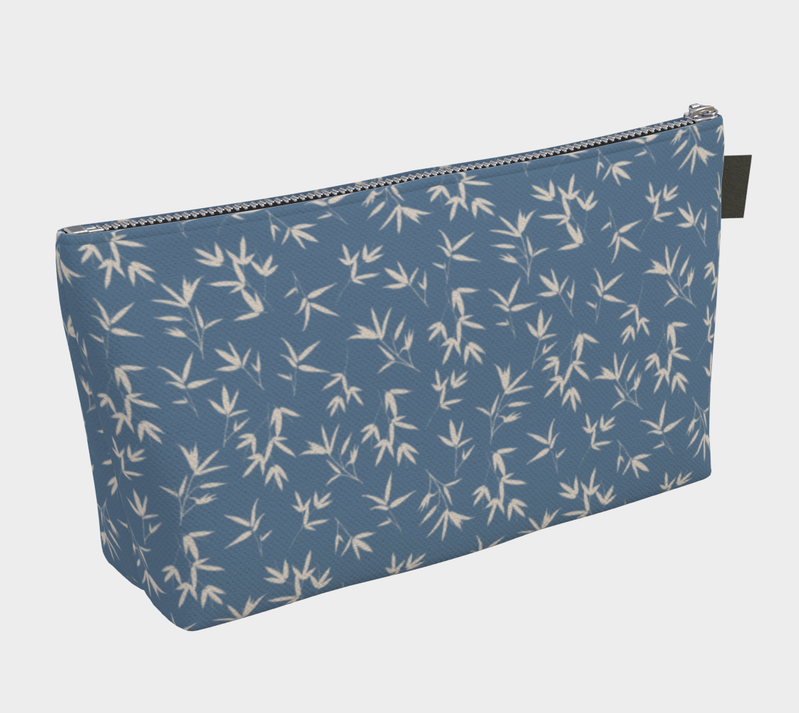 BAMBOO LEAVES ON DENIM BLUE - makeup bag