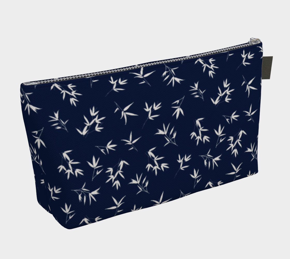 Bamboo leaves in white on Navy - makeup bag