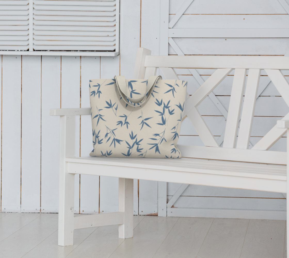 Denim Blue Large Scale Bamboo leaves- Large Tote