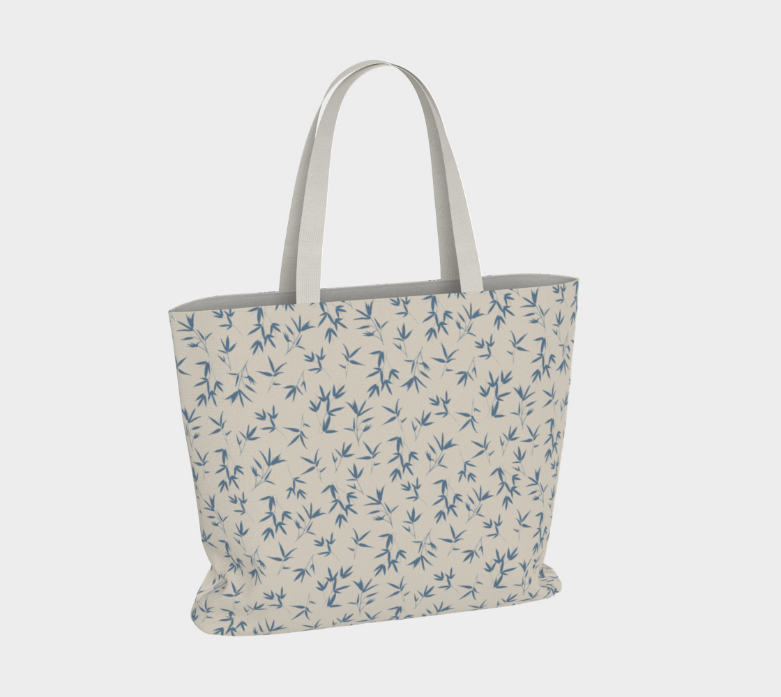 Denim Blue small bamboo leaves - Large tote