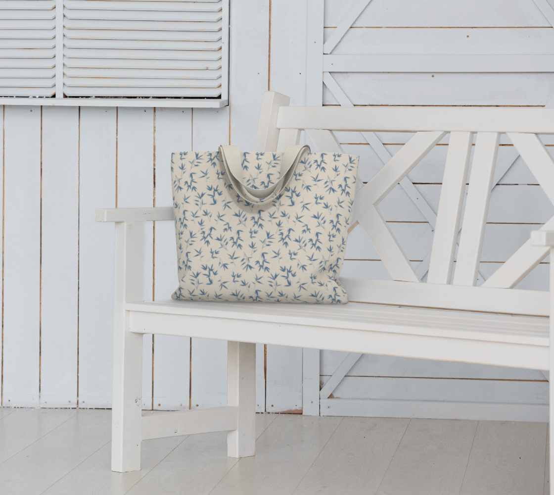 Denim Blue small bamboo leaves - Large tote