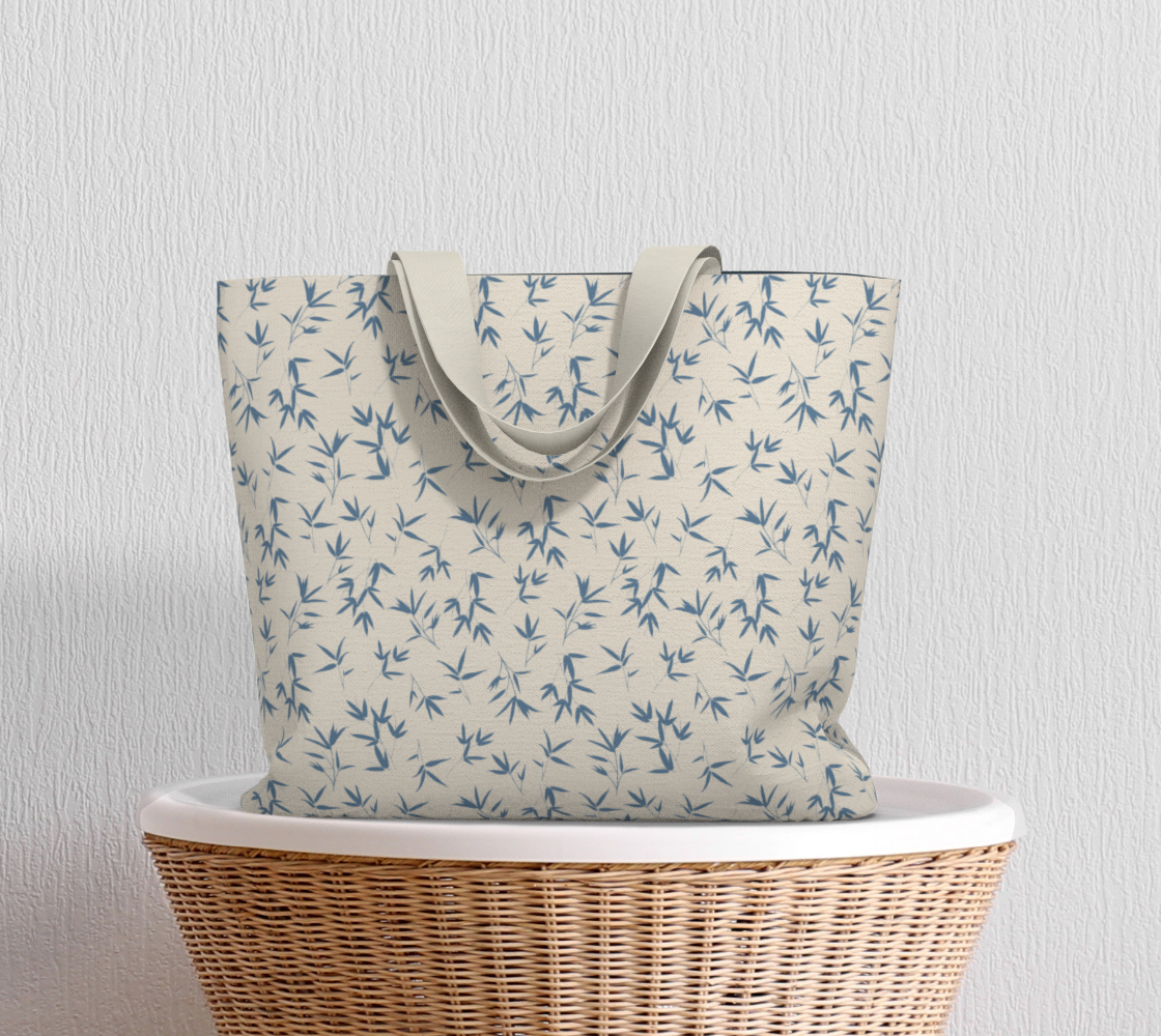 Denim Blue small bamboo leaves - Large tote